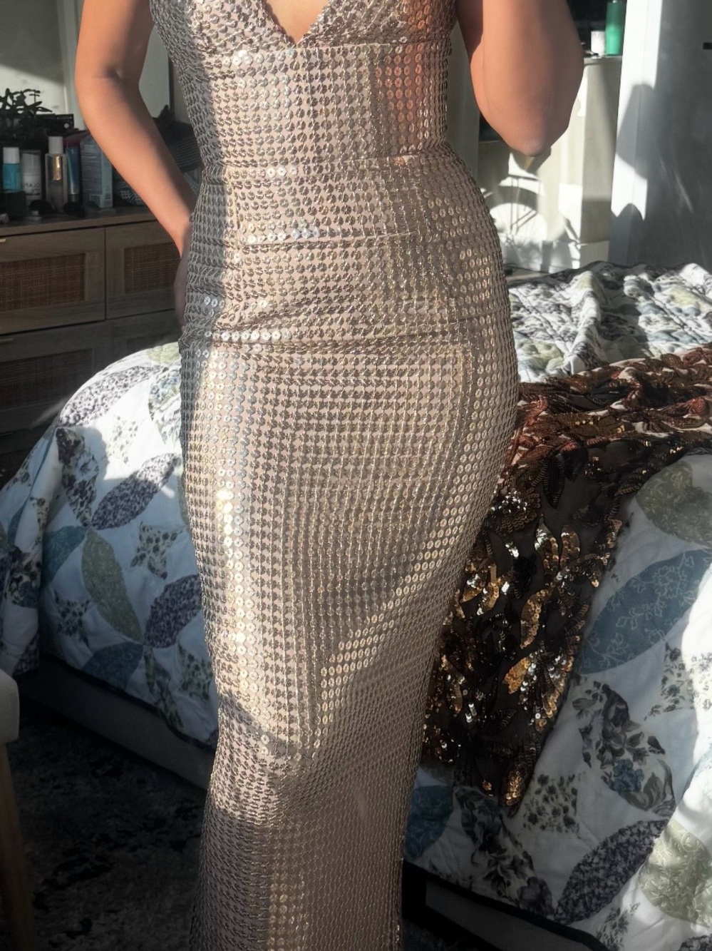 Bronx and Banco Champagne Sequin Maxi Dress